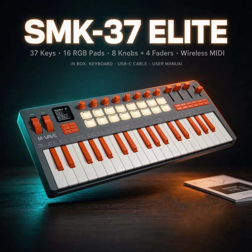 M-VAVE SMK-37 엘리트 무선 MIDI 키보드  - Midi Controller Pad 리뷰 및 가격